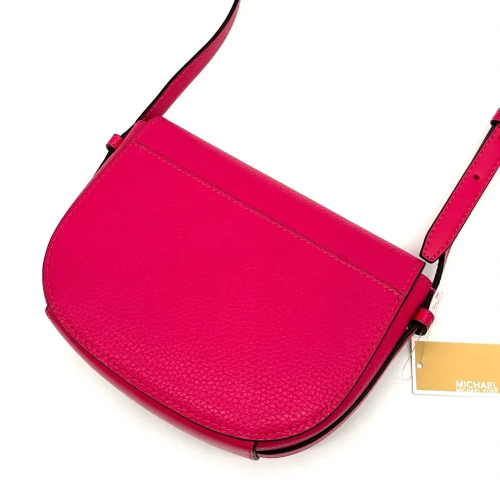 Michael Kors Small Reed Leather Saddle Crossbody Bag Electric Pink - Picture 2 of 10